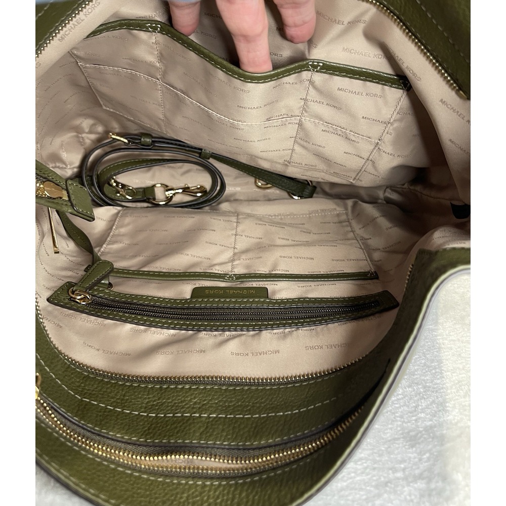 Michael Kors Brooklyn Large Leather Shoulder Handbag Purse Olive Army Green Bag - Picture 12 of 16